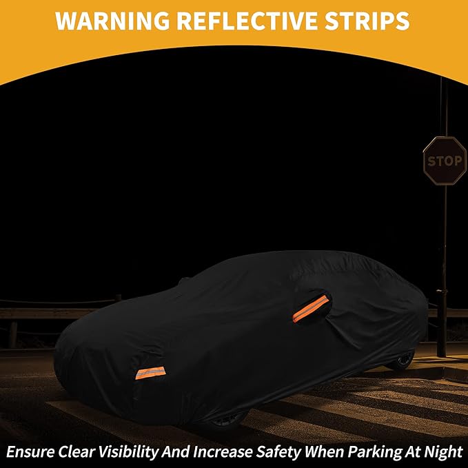 Waterproof All-Weather Universal Car Cover with Right Side Zipper, 210T-PU Black Fits for Sedan 165" to 177" Length