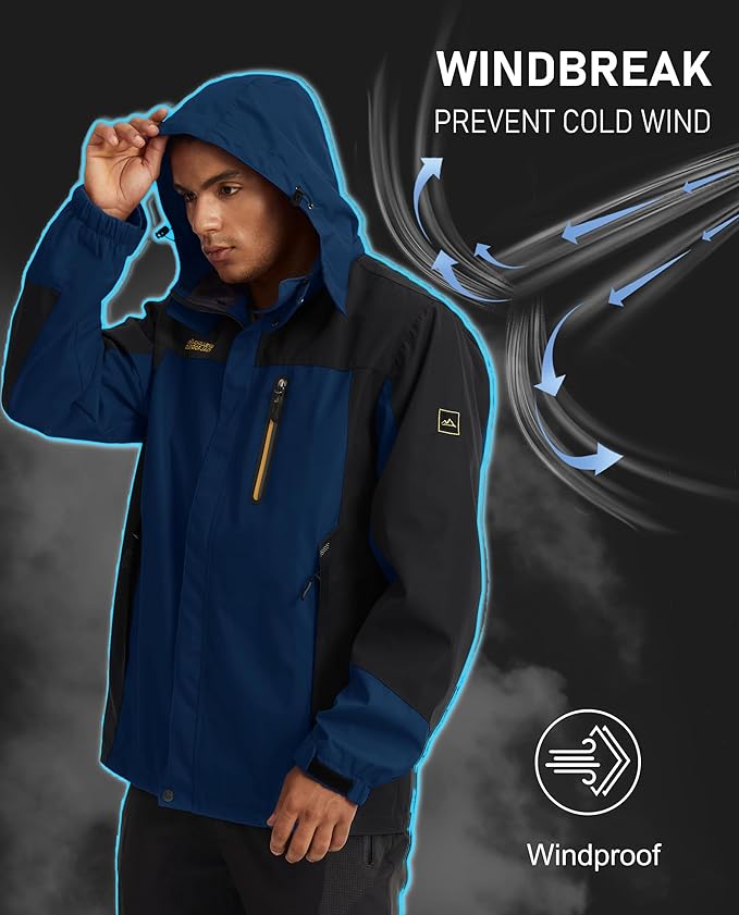 MAGCOMSEN Men's Hooded Windproof Water Resistant Rain Jacket Windbreaker 5 Pockets for Hiking,Fishing,Travel