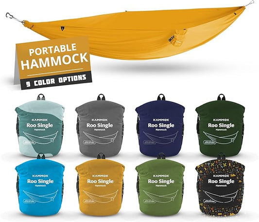 KAMMOK: Single Hammock | Made from Strong & 100% Recycled Water Resistant Ripstop Fabric | Comfortable, Packable, Lightweight (Lifetime Adventure Grade Warranty), Sunflower Gold