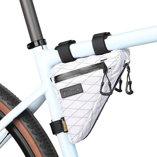 Rhinowalk Bike Frame Triangle Bag, Waterproof Compact Storage Bag with YKK Zippers, Multi-Pocket Design, Doesn’t Rub Legs – 0.9L, White