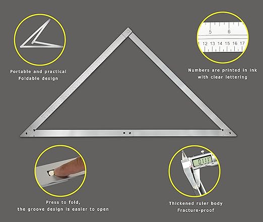 48 Aluminum Combination Square Carpenter Tools | Adjustable 45° & 90° Angles for Framing/Roofing/Staircases | Professional Woodworking & Construction Triangle Ruler Tool