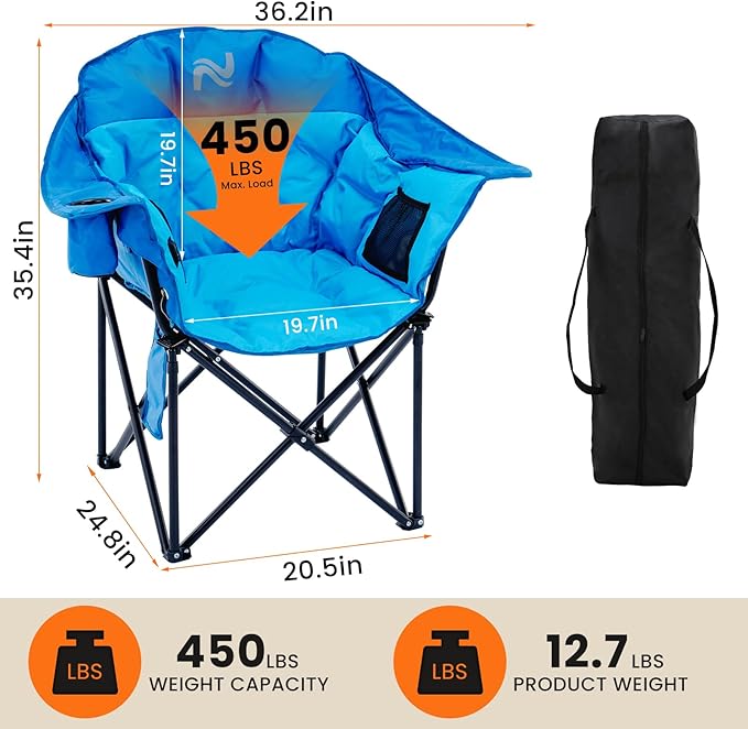 NAIZEA Heated Camping Chairs, Outdoor Heated Camp Chair w/3 Heating Mode, Oversized Heated Chair for Adults, Heavy Duty Folding Camping Chairs for Camping,Fishing,Sports Events,NOT Included Battery