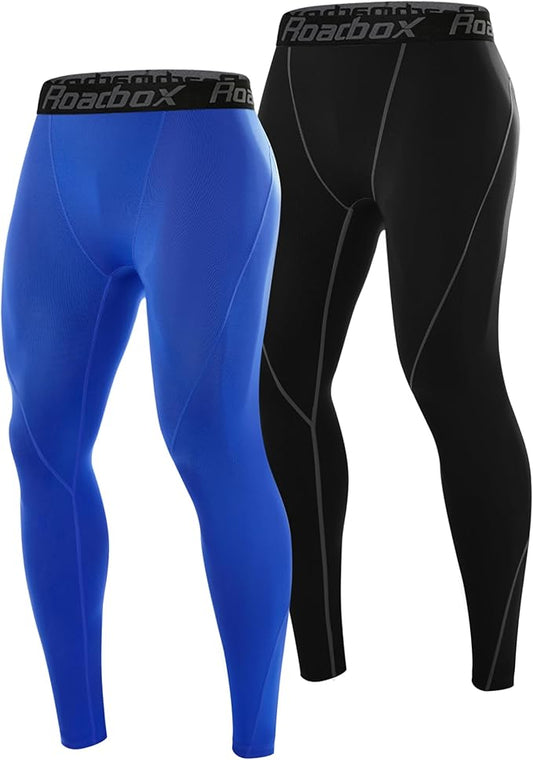 Roadbox 2 Pack Men's Compression Pants, Quick Dry Running Tights Workout Leggings, Athletic Base Layer for Gym Football Yoga