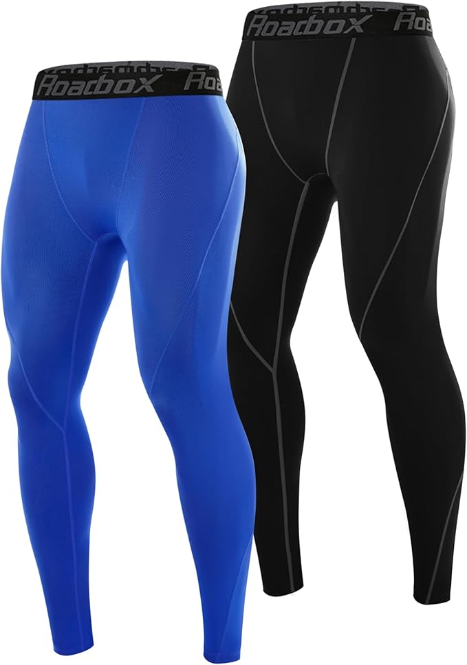 Roadbox 2 Pack Men's Compression Pants, Quick Dry Running Tights Workout Leggings, Athletic Base Layer for Gym Football Yoga
