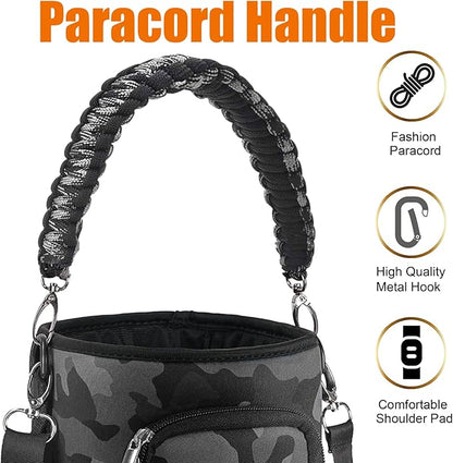 32/40/64/128 oz Neoprene Insulated Water Bottle Carrier Bag, Sling Bag Sleeve Pouch Holder with Strap & Paracord Handle and 2 Pocket for Travelling, Hiking, Camping