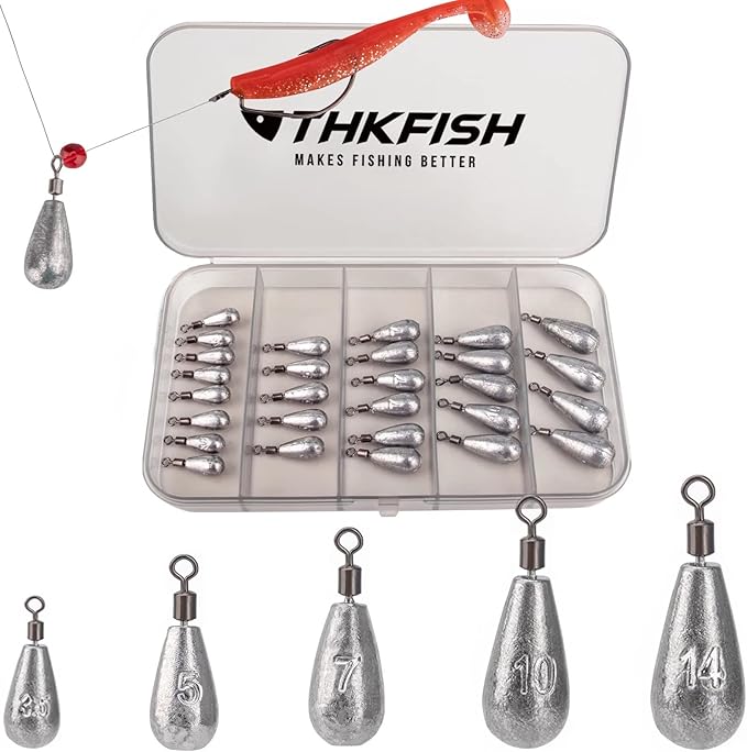 THKFISH Fishing Weights Sinkers Set, 60PCS Fishing Sinker Drop Shot Weights Kit,Drop Shot Rig Wacky Hooks for Saltwater Freshwater Bass Fishing