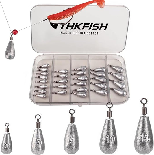 THKFISH Fishing Weights Sinkers Set, 60PCS Fishing Sinker Drop Shot Weights Kit,Drop Shot Rig Wacky Hooks for Saltwater Freshwater Bass Fishing