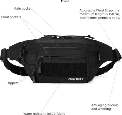 3.5L Military Tactical Fanny Pack | Molle, Quick Access, EDC, Hiking, Travel, Fit Most Men's Waist (Black)