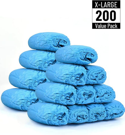 X-Large 200 Count Shoe Covers Disposable Non-Slip, Premium Cloth Boot Covers, Slip-resistant, Durable, Breathable, Non-toxic, Recyclable, Stretchable Fits Up to Size 13 US Men - Blue