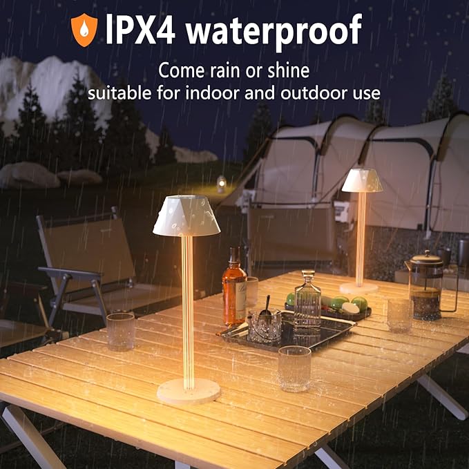 2 Pack Rechargeable Table Lamps, Cordless Table Lamp with 6000mAh Battery Operated 3 Color Stepless Dimming, Touch Lamp for Restaurant Bedroom Bars Party Kitchen Outdoor, Waterproof & Portable