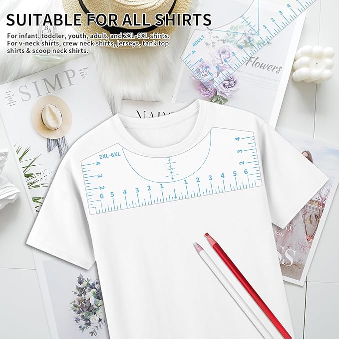 5Pack Tshirt Ruler Guide for Vinyl Alignment, T Shirt Rulers to Center Designs, PVC Measurement Template, Sewing Supplies Accessories Tools for Cricut Heat Press Transfer Vinyl （Blue）