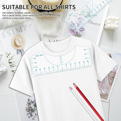 5Pack Tshirt Ruler Guide for Vinyl Alignment, T Shirt Rulers to Center Designs, PVC Measurement Template, Sewing Supplies Accessories Tools for Cricut Heat Press Transfer Vinyl （Blue）