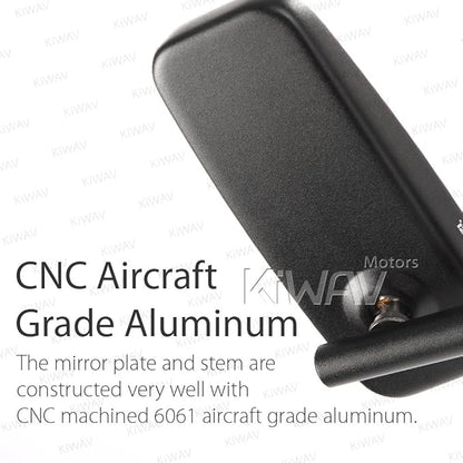 KiWAV Motorcycle Mirrors Rear View Side Rectangular ClassicPlus Black Convex Aspherical Anti-Glare Blue Tinted Glass Longer Stem Compatible for Custom Harley Street 500 750 Pack of Pair