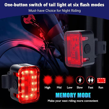 Powerful Rechargeable Bike Light Set - Smart Multi-Modes Ultra Bright Bicycle Front and Rear Lights with Spot & Flood Beams, Waterproof Headlight Taillight Set for Mountain, Road, Kids & City Bicycles