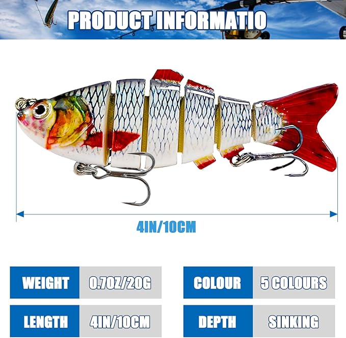 Multi Jointed Swimbait for Freshwater and Saltwater with case Fishing Lures with Sharp Hooks Top Water Bionic Swimming Lure Kit for Bass Trout Pike Walleye