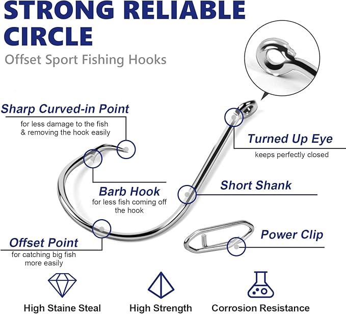UCEC Circle Hooks Fishing Hooks 2X Strong Offset Circle Hooks Saltwater Black High Carbon Steel Octopus Catfish Fishing Hooks Fishing Gear Tackle 150pcs/ 240pcs - Size:#1 1/0 2/0 3/0 4/0 5/0 6/0 8/0