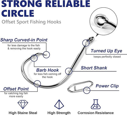 UCEC Circle Hooks Fishing Hooks 2X Strong Offset Circle Hooks Saltwater Black High Carbon Steel Octopus Catfish Fishing Hooks Fishing Gear Tackle 150pcs/ 240pcs - Size:#1 1/0 2/0 3/0 4/0 5/0 6/0 8/0