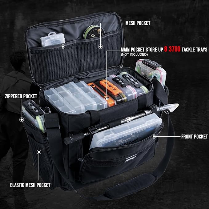 Goture Fishing Tackle Bag, Soft Side 600D Water-Resistant Cross Body Sling Fishing Bag, Freshwater Saltwater Gear Storage,Tactical Bags,Store 8 3700 Tackle Boxes(Not Included),21.65"x15.35"x11.81"