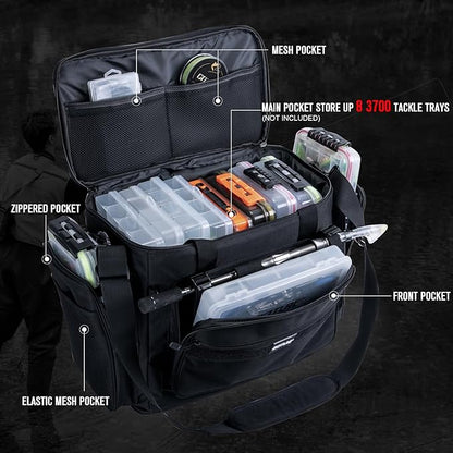 Goture Fishing Tackle Bag, Soft Side 600D Water-Resistant Cross Body Sling Fishing Bag, Freshwater Saltwater Gear Storage,Tactical Bags,Store 8 3700 Tackle Boxes(Not Included),21.65"x15.35"x11.81"