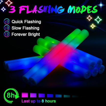 155 Foam Glow Sticks Bulk, Foam Light Up Sticks, Bulk Glow Sticks, LED Foam Sticks with 3 Mode Colorful Flashing,Glow in the Dark Party Supplies for Wedding, Birthday, Concert, Raves, New Year