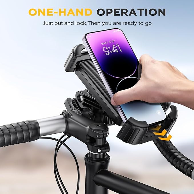 Miracase Bike Phone Holder, Silicone Wrapped Anti Shake Bicycle Phone Mount, Handlebar Clamp Cell Phone Holder for Bike, Scooter Motorcycle Phone Mount Accessories for iPhone Smartphone