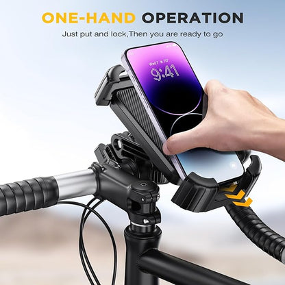 Miracase Bike Phone Holder, Silicone Wrapped Anti Shake Bicycle Phone Mount, Handlebar Clamp Cell Phone Holder for Bike, Scooter Motorcycle Phone Mount Accessories for iPhone Smartphone