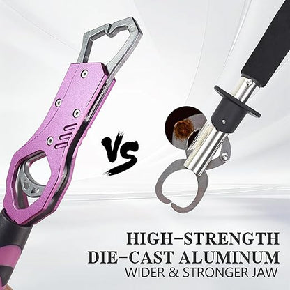 Eupheng 11.8'' Heavy-Duty Fish Gripper with Scale Rustproof Aluminum Body, Non-Slip Rubber Handle, Built-in Weight Estimator & Wrist Lanyard