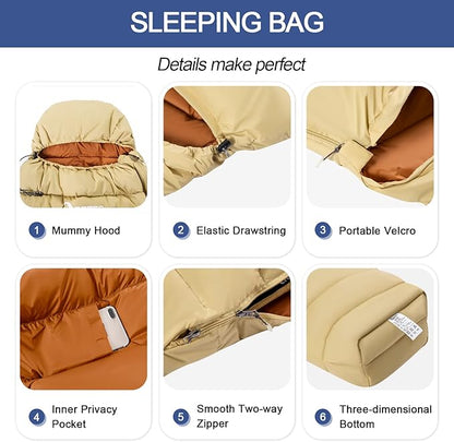 Ultralight Down Sleeping Bag for Adults with 600 Fill Power, Compact Sleeping Bag for Backpacking, Hiking and Camping