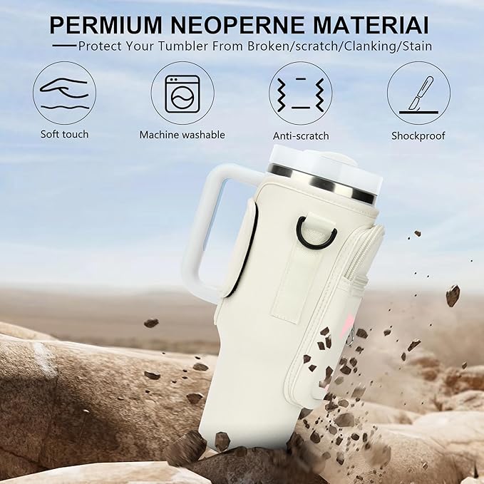 Initial Water Bottle Holder with Strap for Stanley 40 oz Tumbler/Simple Modern 40 oz Tumbler,Water Bottle Carrier Bag with Strap,Personalized A-Z Phone Pocket for Stanley Cup Accessories