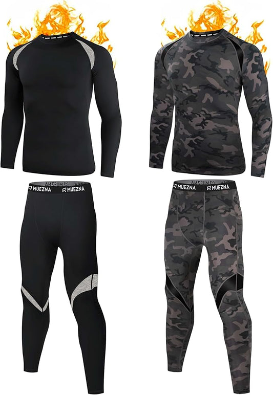 Muezna Men's Thermal Top and Bottom Set Underwear Long Johns Base Layer with Soft Fleece Lined