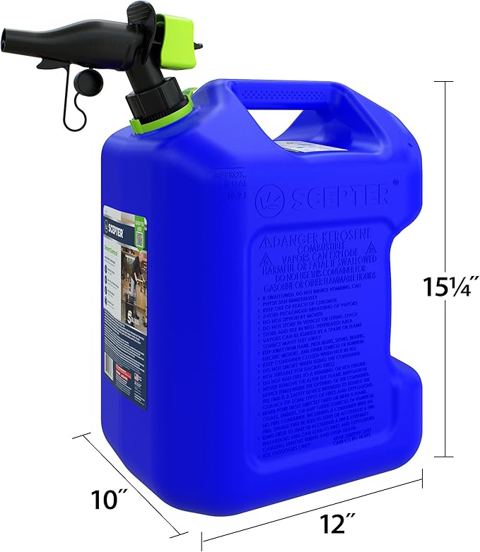 Scepter FSCK552 Fuel Container with Spill Proof SmartControl Spout, Blue Kerosene Can, 5 Gallon (Pack of 4)