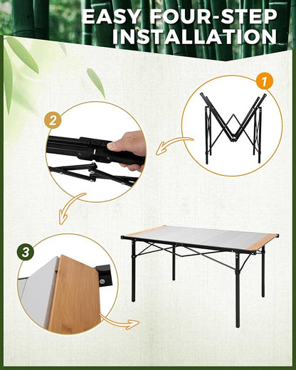 KingCamp Camping Table Folding Portable Table Aluminum Roll Up Lightweight Foldable Large Camp Table for Indoor Outdoor Picnic Backyard, 53.5"X27.5"