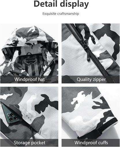 Outdoor Men's Waterproof Raincoat Windbreaker Lightweight Rain Jacket with Detachable Hood