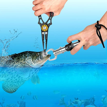ZACX Fish Lip Gripper Pliers - Upgraded Muti-Function Hook Remover and Split Ring Pliers for Fly Fishing, Ice Fishing, Fishing Gear - Gift for Men (Package B)