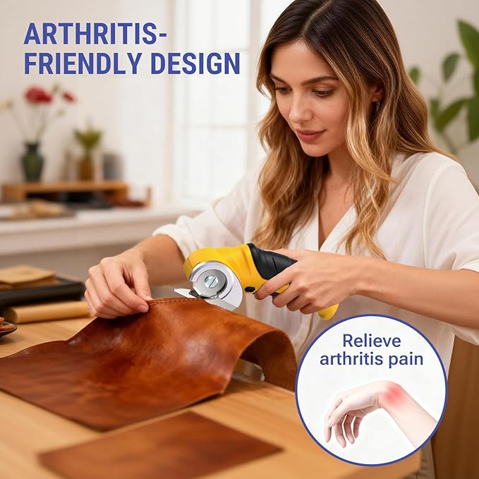 VLOXO Cordless Cardboard Cutter, Electric Scissors for Cardboard with Safety Lock, Power Rotary Scissors Multi-Cutting Tools, Rechargeable Box Cutter Electric for Carpet Leather (Yellow)