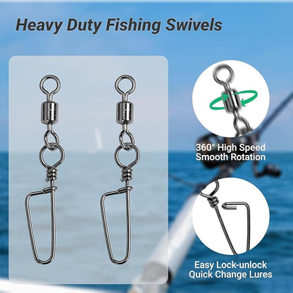 QISHUO Barrel Stainless Snap Swivels Strength Saltwater Lure Connector Fishing Steel Clips Fishing Swivel Rolling Black Nickel