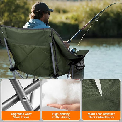 Oversized Camping Chair for Adults – Heavy Duty Folding Chair with Cup Holders, Storage Pocket & Carry Bag – Outdoor Padded Camp Chair for Camping, Backyard, Fishing & Sports – Supports 400lbs