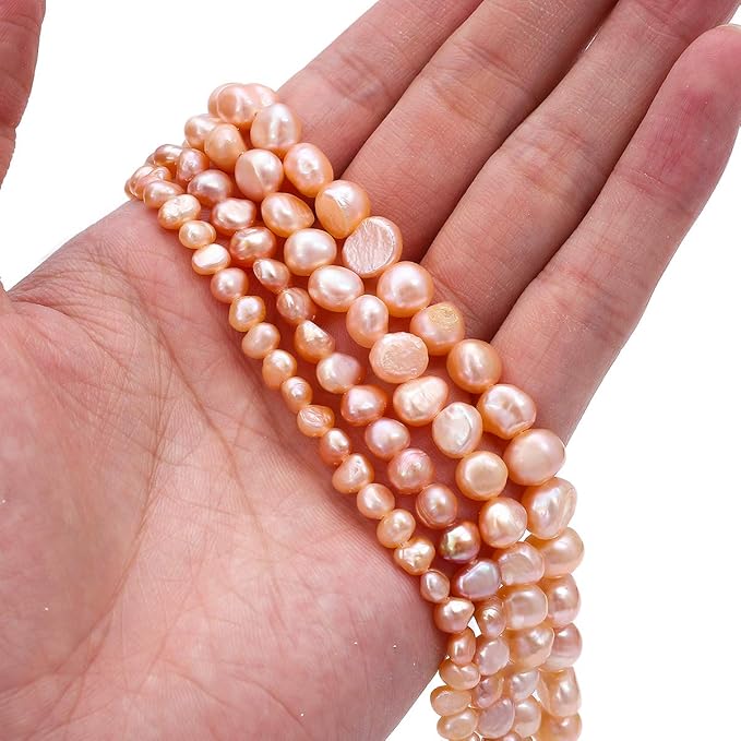 Natural Pearl Beads Side Hole 8-9mm Pink Freshwater Cultured Loose Gemstone Beads for DIY Jewelry Making 13.8''/Strand