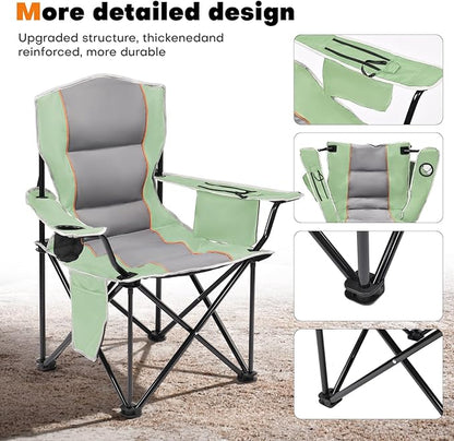 XMT Premium Padded Folding Chair, Extra Wide & Heavy Duty 450lbs Capacity, Portable Camping Chair with Insulated Cooler, Cup Holder & Storage, Compact Foldable for Outdoor, Beach, Picnics