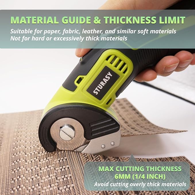 Cordless Electric Scissors, Power Cardboard Cutter with Safety Lock, 4V 2000mAh Electric Box Cutter for Cardboard, Fabric, Carpet, Leather, Paper, Plastic, Packages, Green Rotary Cutter