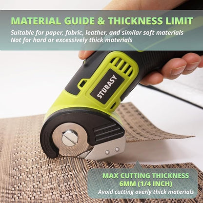 Cordless Electric Scissors, Power Cardboard Cutter with Safety Lock, 4V 2000mAh Electric Box Cutter for Cardboard, Fabric, Carpet, Leather, Paper, Plastic, Packages, Green Rotary Cutter