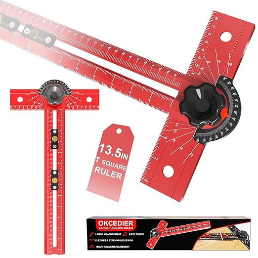 Woodworking T Square Ruler, Precision Drilling Positioning Measuring Tools, Adjustable Aluminum Alloy Sliding 13.5 Inch T-Square Ruler with Angle Adjustment for Carpenter Work and Architect