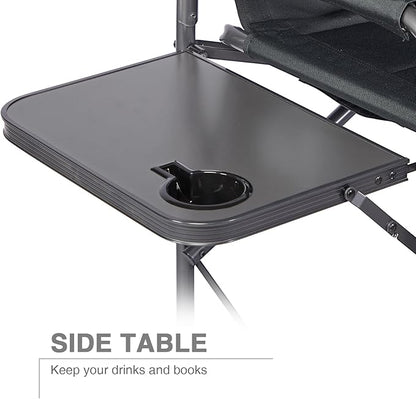 EVER ADVANCED 2 Piece 30.7" Seat Height Directors Chairs for Makeup Artist with Side Table Easy Get in Out for Elderly Tall Camping Chair Supports 350lbs Black