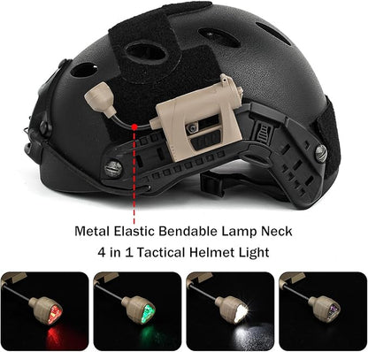 4 in 1 Tactical Helmet Light with IR Red Green White LED Task Lamp, Survival Signal Lights with Mount Accessories for 20mm Picatinny Rail Fast MICH Wendy Helmets MOLLE Belt