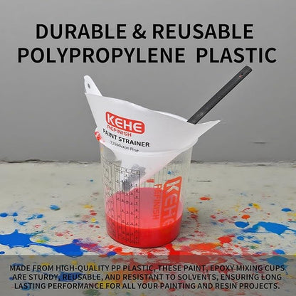 100 Pack Paint Mixing Cups by KEHE REFINISH,18 oz (550ml),Disposable or Reusable Plastic Measuring Cups with Lids for Liquids, Paints, Resin, Epoxy, Art,Ratios 1:1,2:1, 3:1, 4:1,5:1,6:1,7:1,8:1