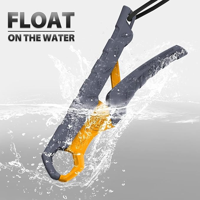 SNAIL TRAIL 7.5''/9'' Floating Fish Gripper, Fishing Grabber, Catfish Mouth Pliers, Caught Bass Holder, Digital Scale Hook Clamp, Saltwater Lip Grip Tool with Lanyard, Gifts for Men