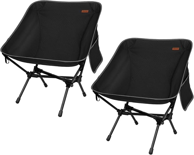 TOBTOS 2 Pack Ultralight Camping Chair, Portable Folding Backpacking Chair, Compact Camping Chair with Carry Bag for Outdoor Camp Hiking Backpack Beach Travel (Black)