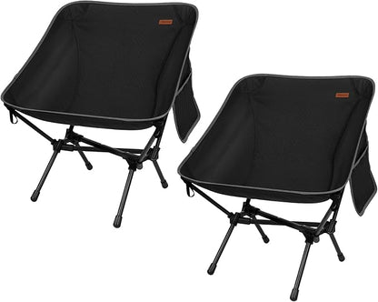 TOBTOS 2 Pack Ultralight Camping Chair, Portable Folding Backpacking Chair, Compact Camping Chair with Carry Bag for Outdoor Camp Hiking Backpack Beach Travel (Black)