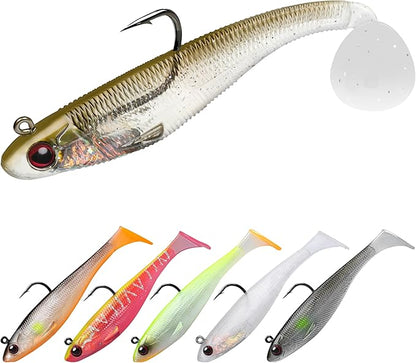 TRUSCEND Easy Catch Pre-Rigged Soft Lures, Unique Vibrating Swim Action and Trembly Sinking Move for More Bites, Amazing Soft Swimbait for Family Fishing, Fishing Lures for Bass Trout Crappie Walleye