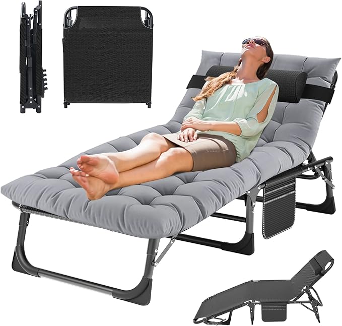 MOPHOTO Folding Lounge Chair 5-Position, Folding Cot, Portable Outdoor Chaise Lounge Chair for Sun Tanning, Perfect for Pool Beach Patio Sunbathing